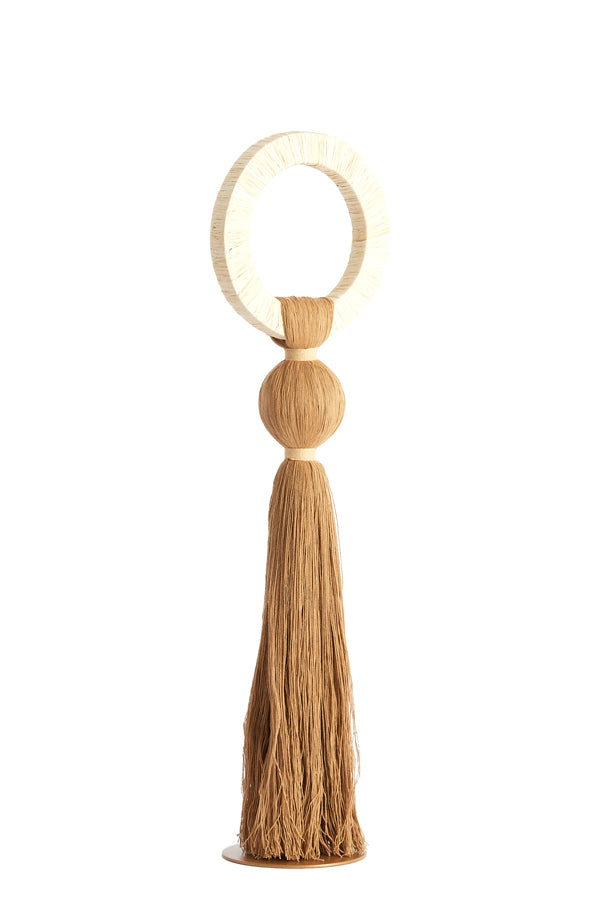 Ornament 14x62 cm YAVIZA ocher yellow+raffia cream