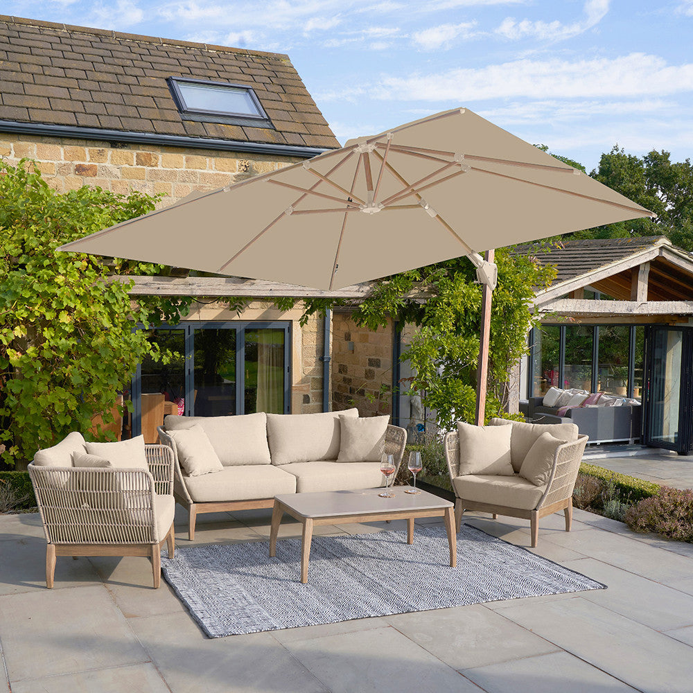 Challenger Teak T2 3m Square Premium Champagne Free Arm Parasol