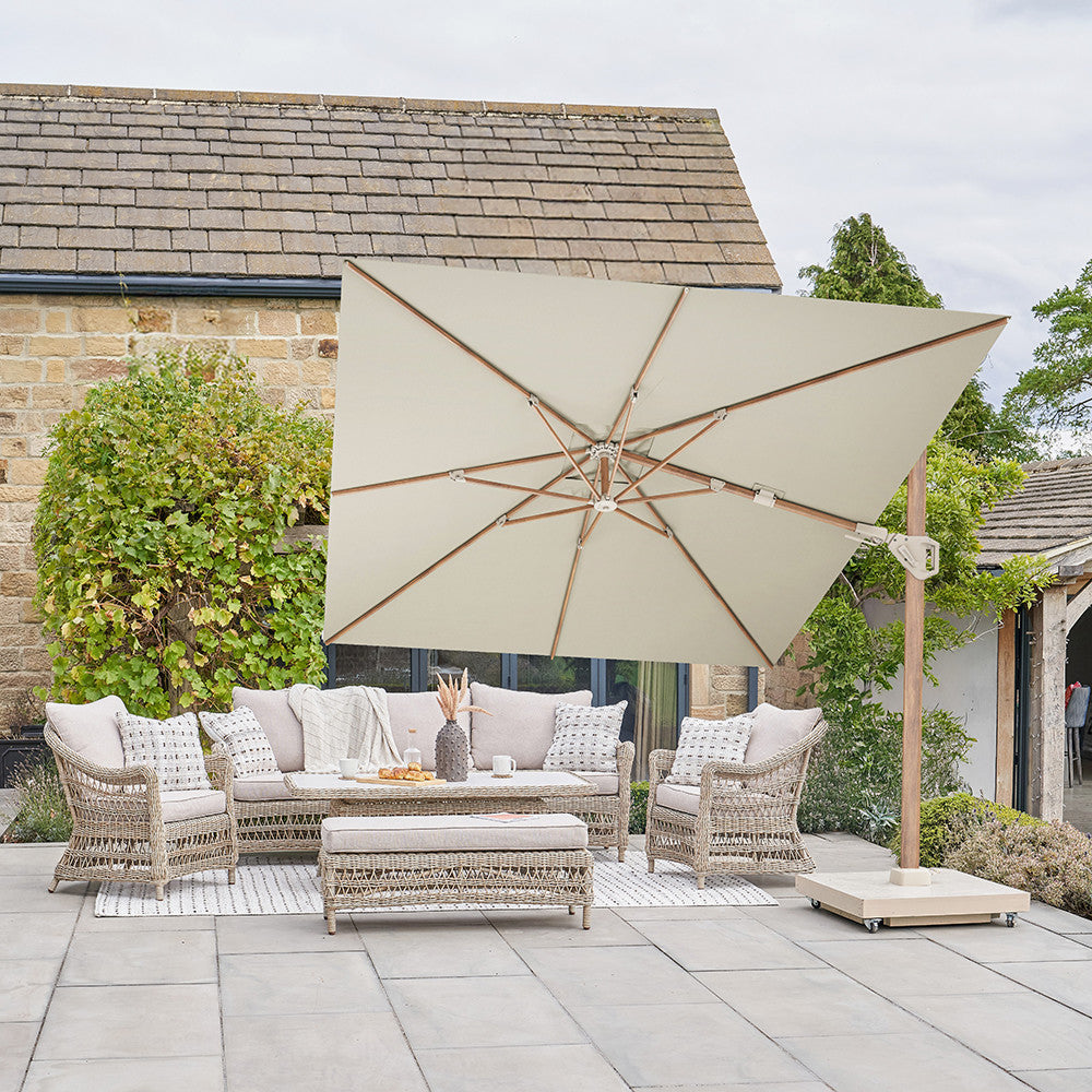 Challenger Teak T2 3.5 x 2.6m Rectangular Premium Champagne Free Arm Parasol