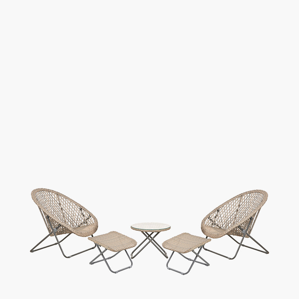 Tobs Outdoor Grey Foldable Loungers and Footstools Set
