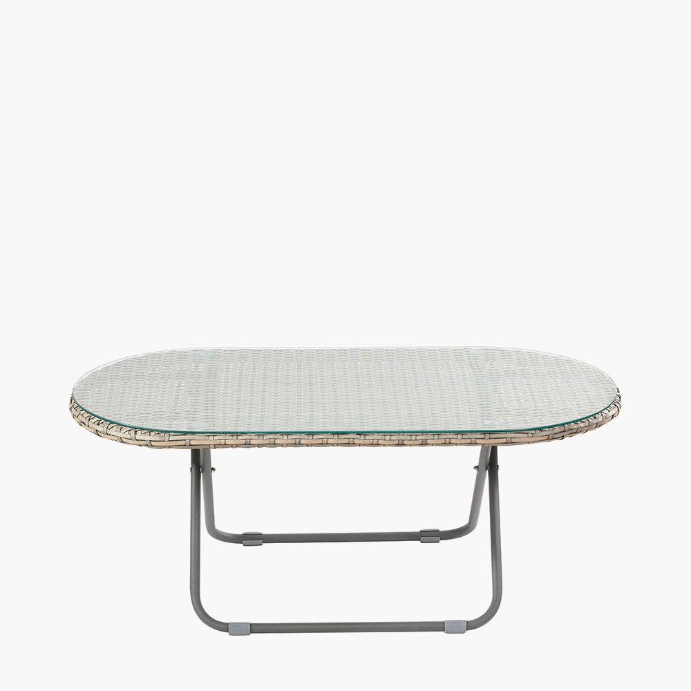 Tobs Outdoor Grey Synthetic Rattan Oval Lounger Table