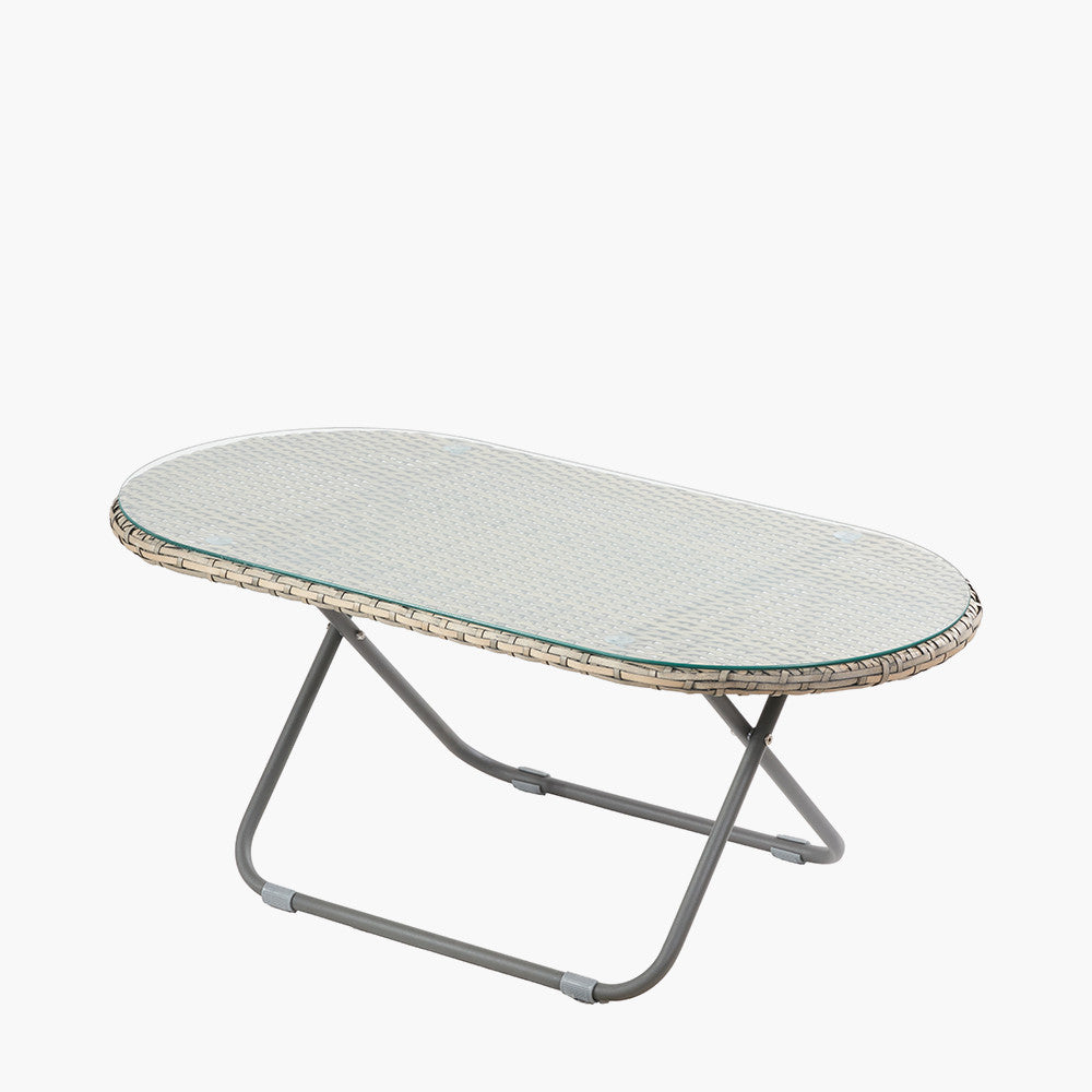 Tobs Outdoor Grey Synthetic Rattan Oval Lounger Table