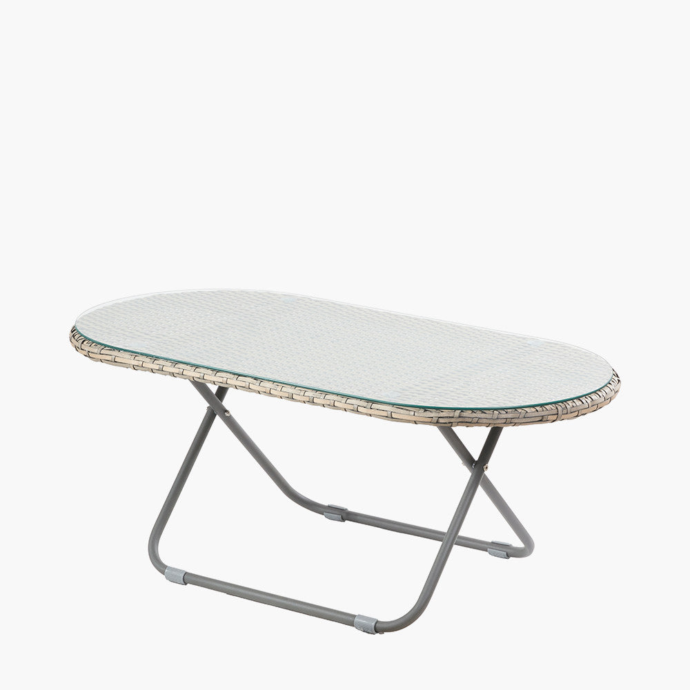 Tobs Outdoor Grey Synthetic Rattan Oval Lounger Table
