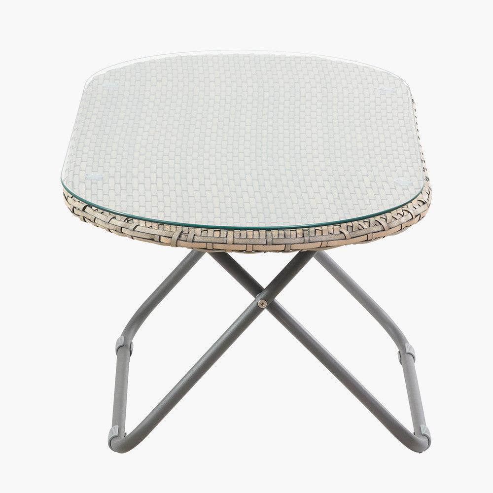 Tobs Outdoor Grey Synthetic Rattan Oval Lounger Table