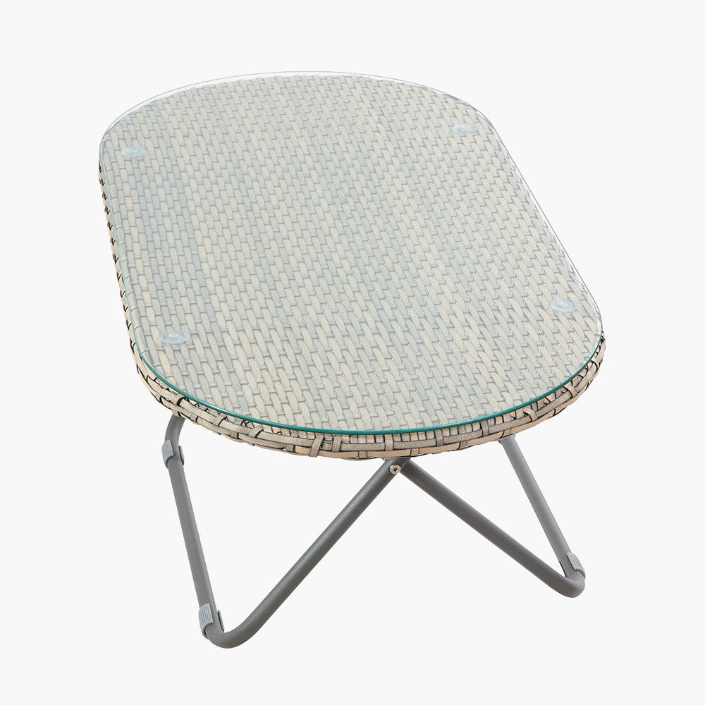 Tobs Outdoor Grey Synthetic Rattan Oval Lounger Table