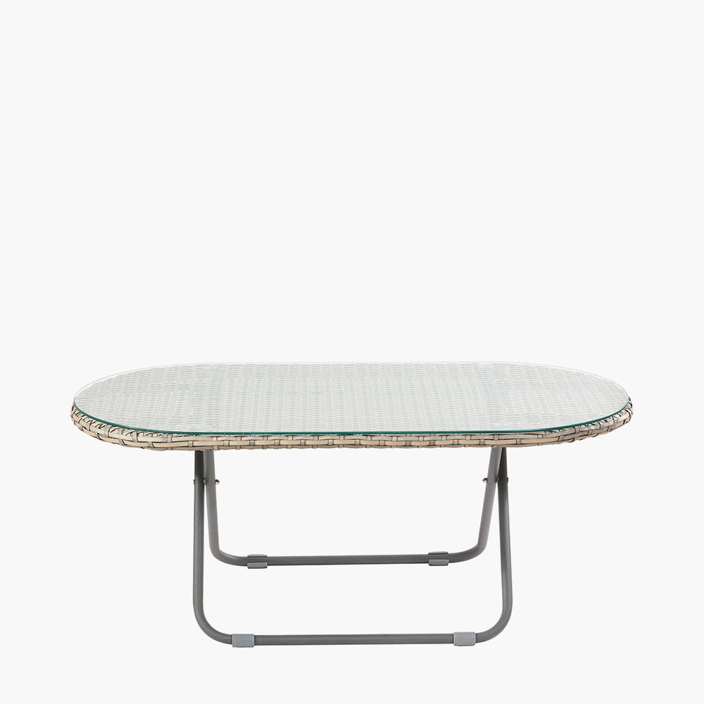 Tobs Outdoor Grey Synthetic Rattan Oval Lounger Table