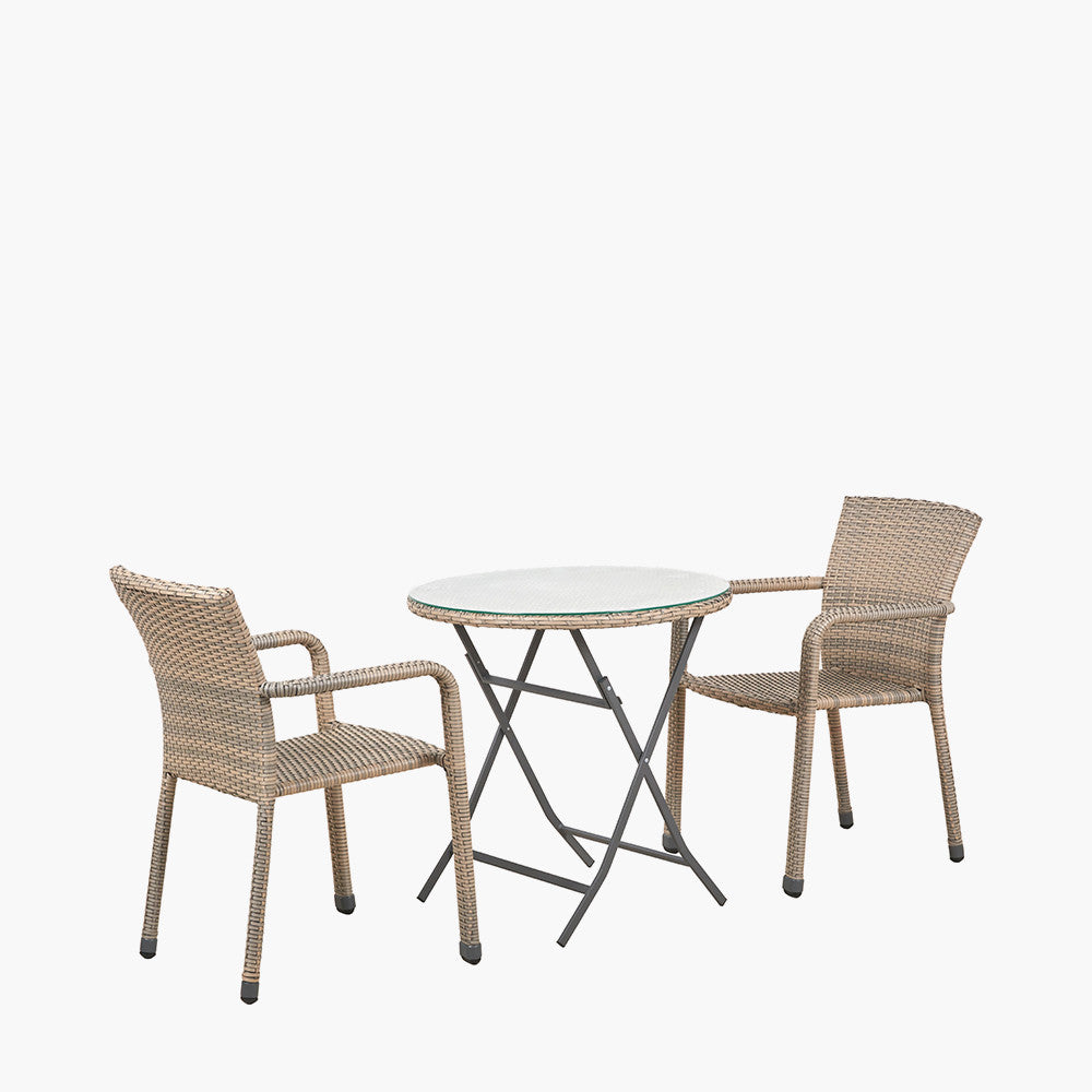 Tobs Outdoor Grey Synthetic Rattan Stackable Bistro Set