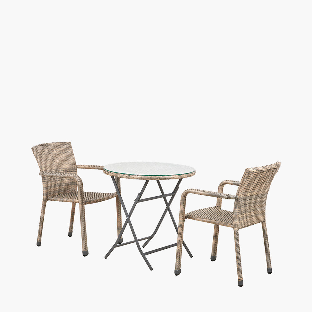 Tobs Outdoor Grey Synthetic Rattan Stackable Bistro Set