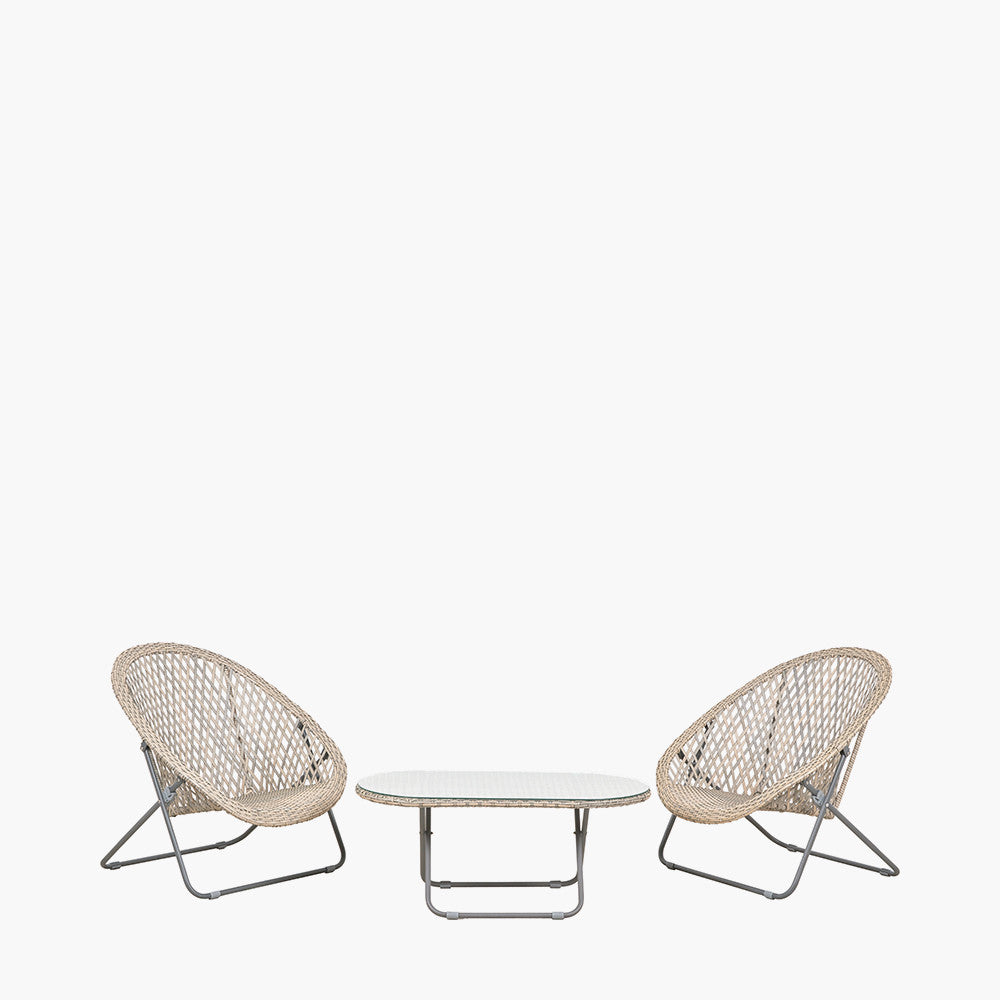 Tobs Outdoor Grey Foldable Loungers Set with Oval Table