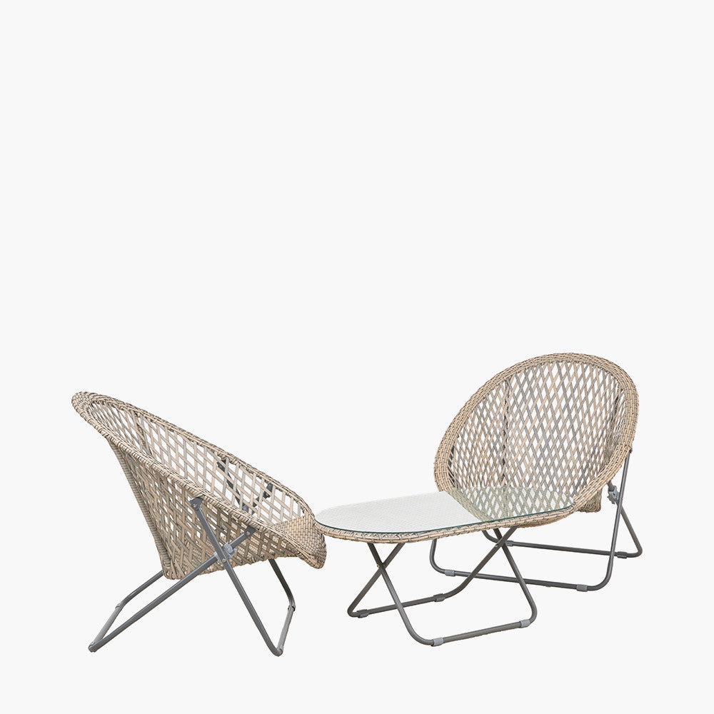 Tobs Outdoor Grey Foldable Loungers Set with Oval Table