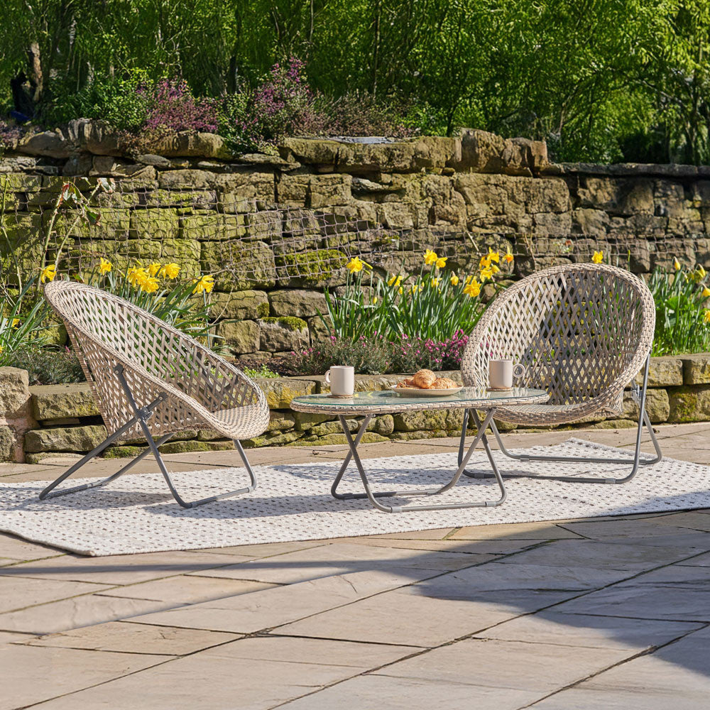 Tobs Outdoor Grey Foldable Loungers Set with Oval Table