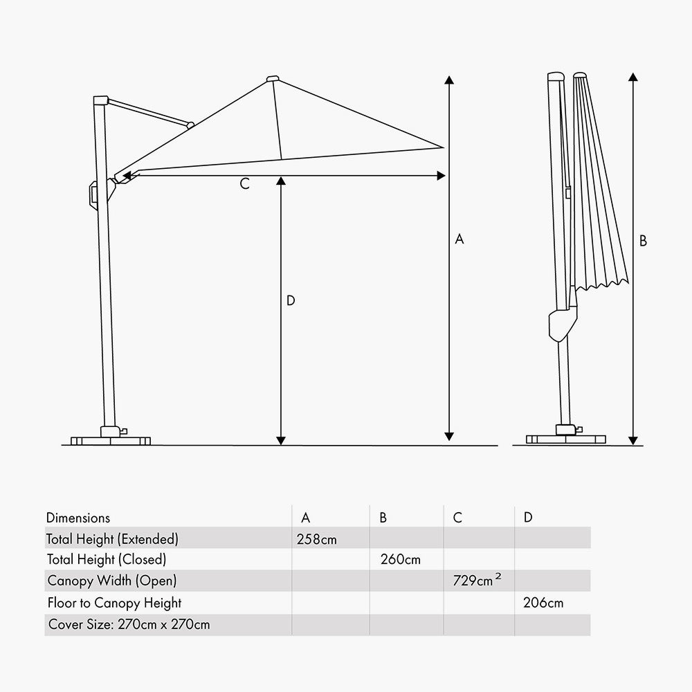 Voyager T2 2.7m Square Anthracite Parasol