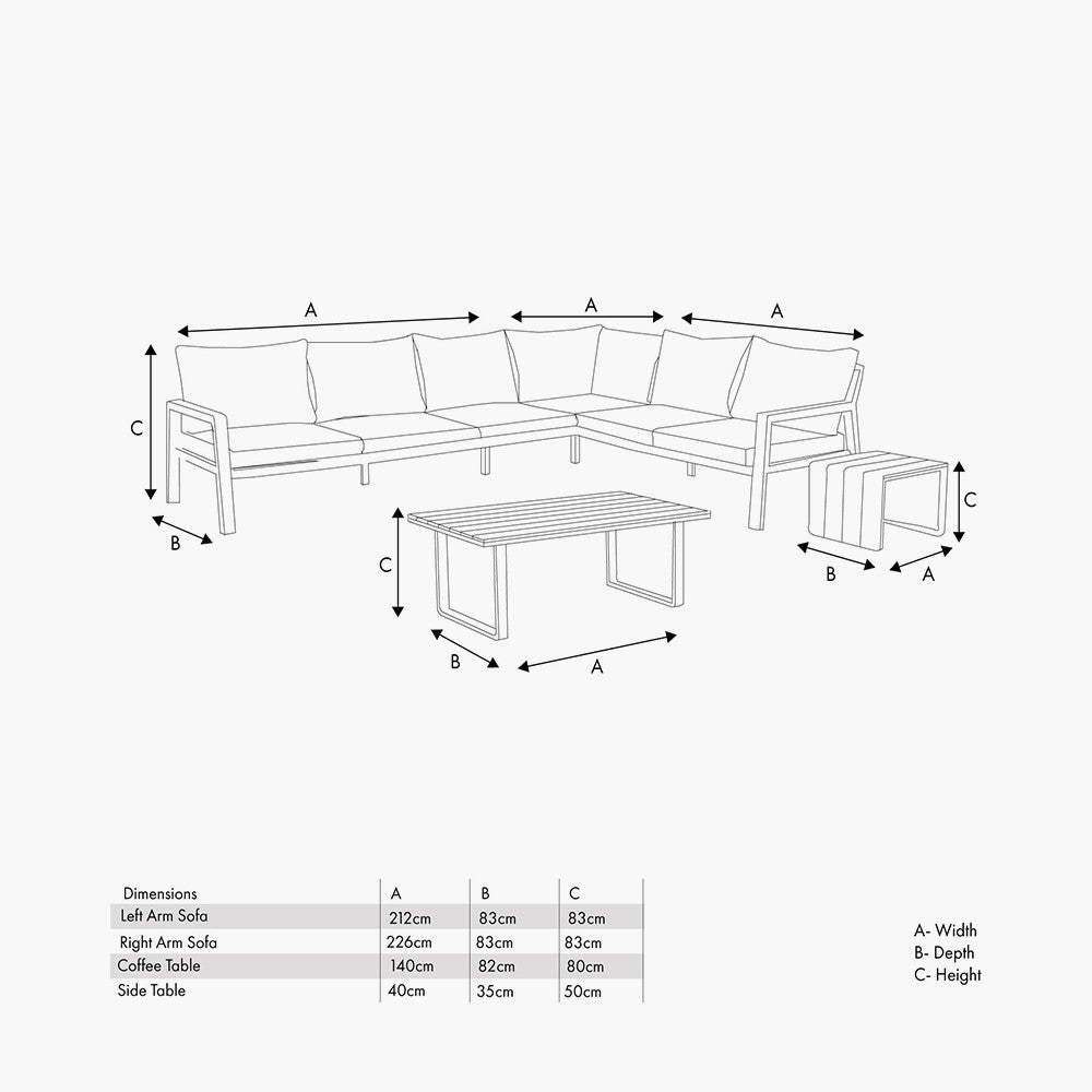 Stockholm Anthracite Corner Set with Fire Pit Table