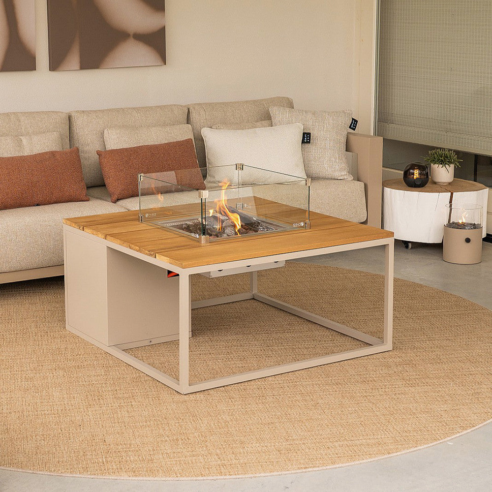 Cosiloft 100 Sandy Beige and Teak Fire Pit Table