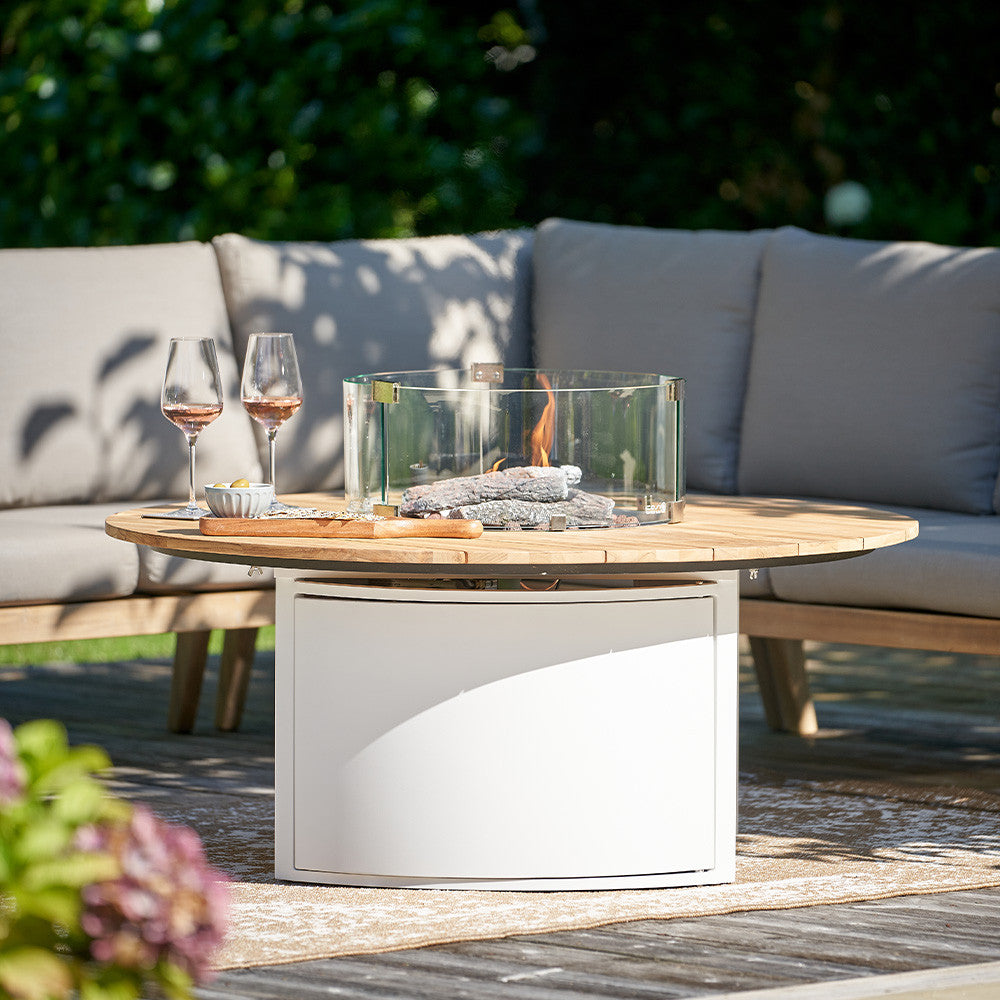 Cosiloft 120 Round Fire Pit White and Teak