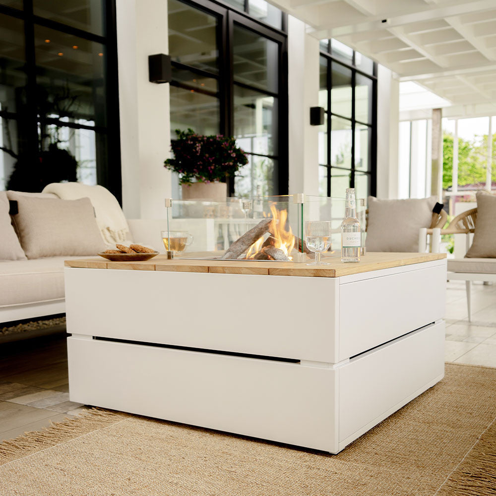 Cosipure 100 Square Fire Pit White and Teak