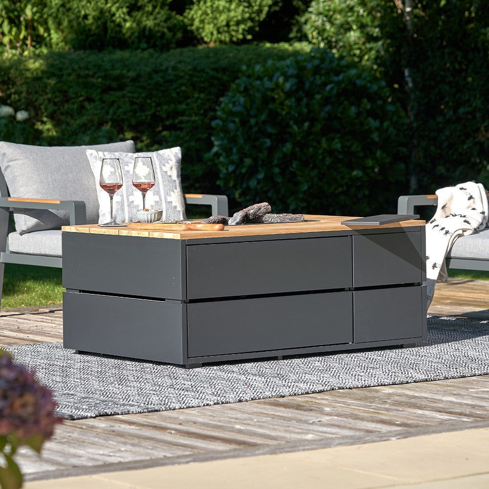 Cosipure 120 Rectangular Fire Pit Black and Teak