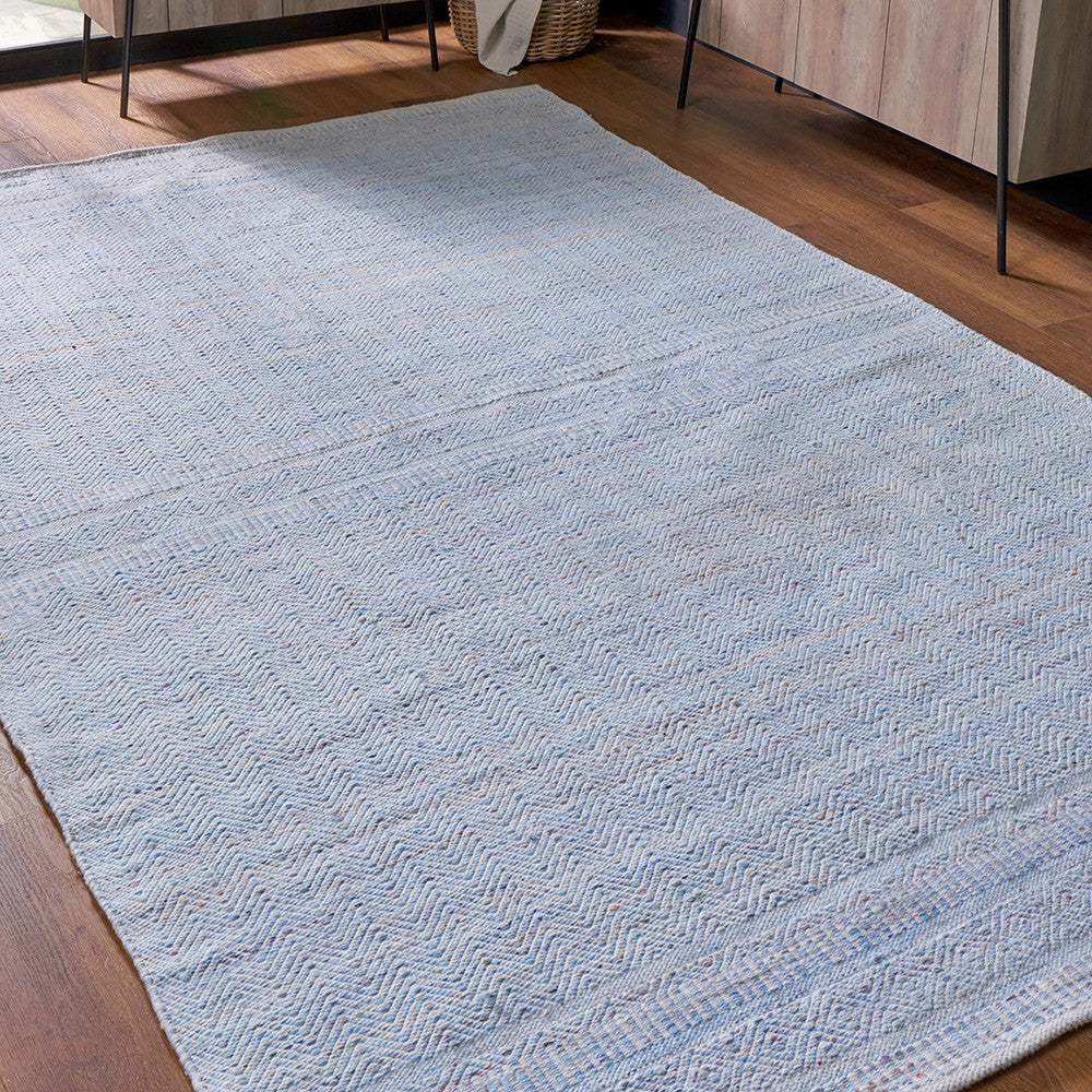 Indoor Outdoor Recycled PET Yarn Aqua, Blue and White Inca Design Rug