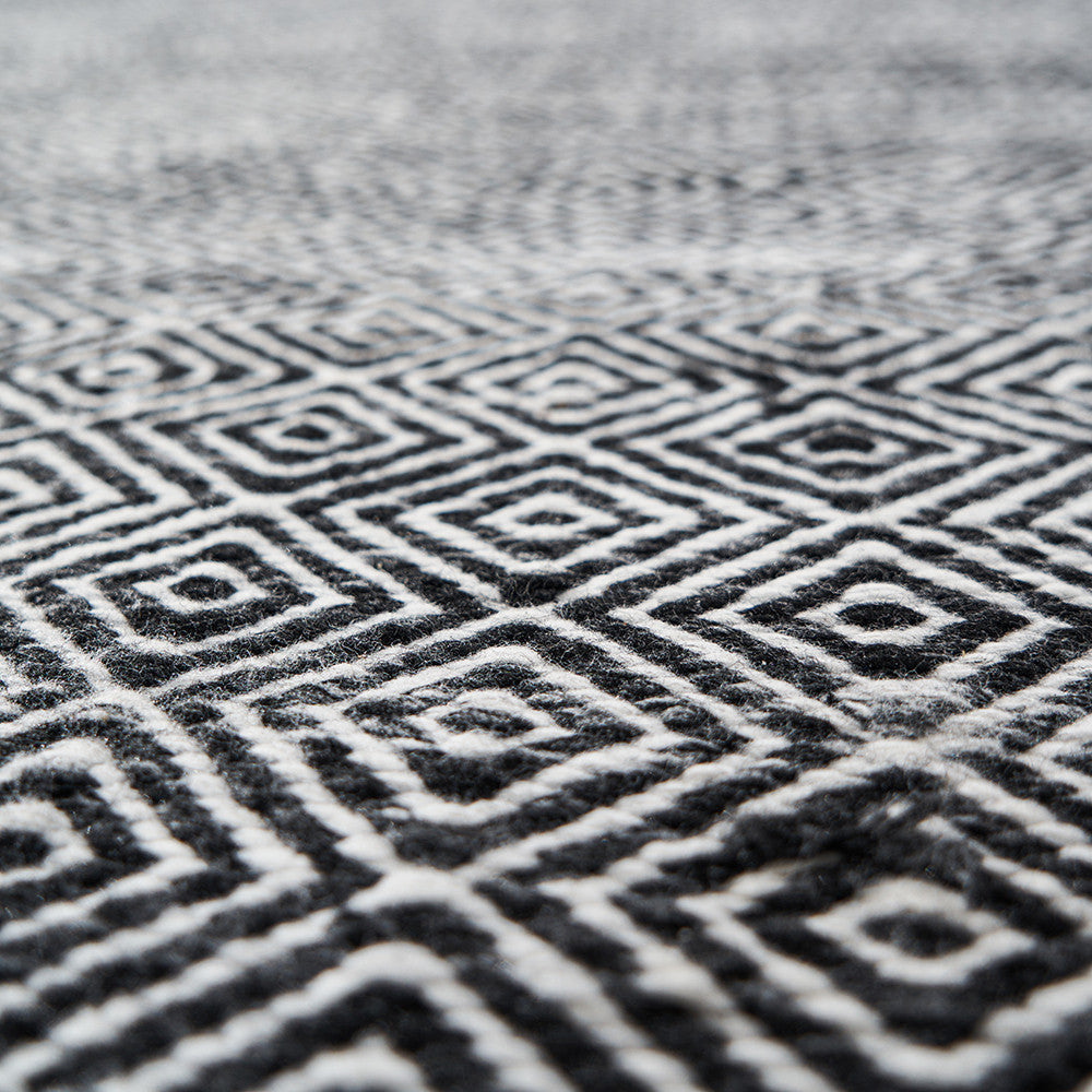 Indoor Outdoor Recycled PET Yarn Black and White Inca Design Rug