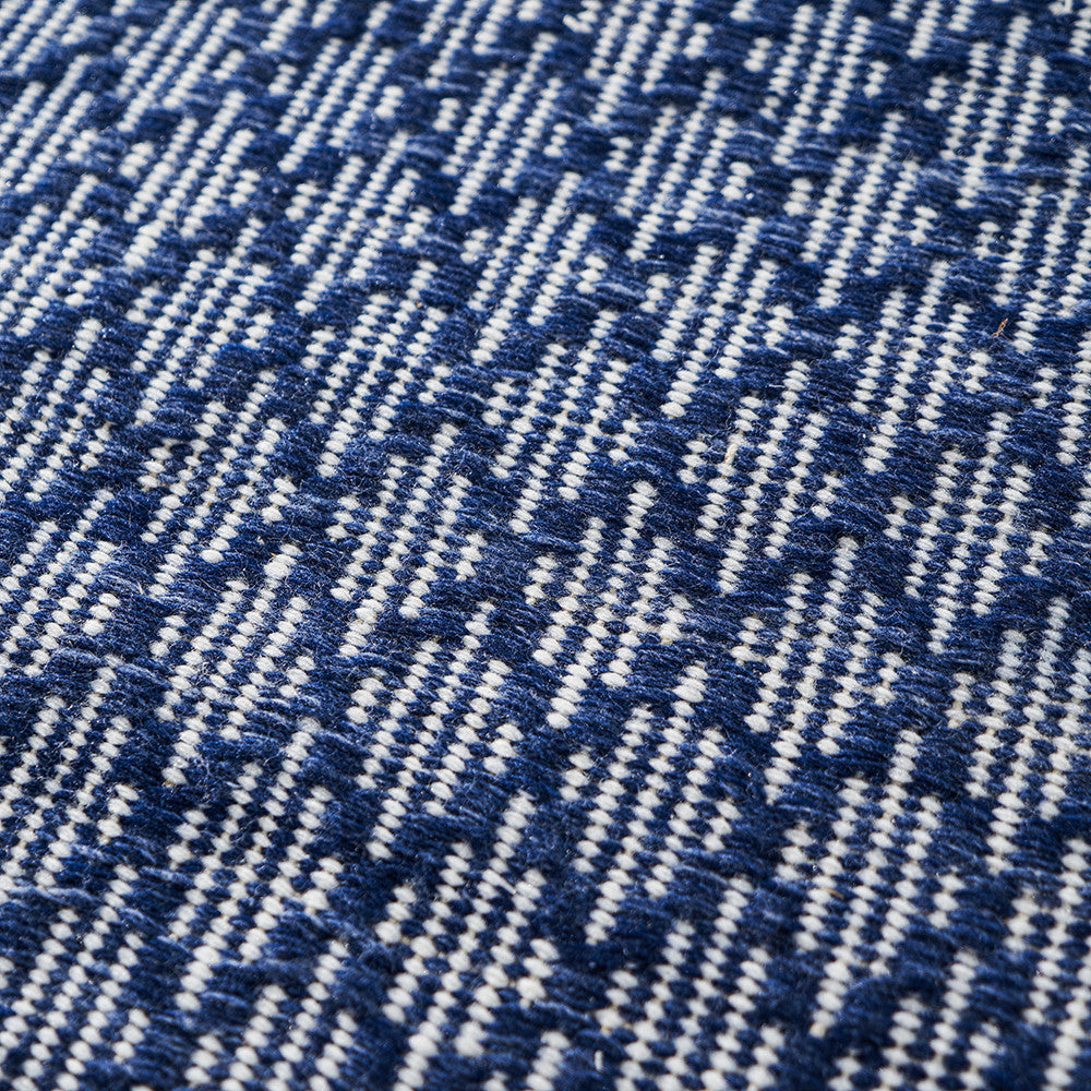 Indoor Outdoor Recycled PET Yarn Denim Blue and White Ikat Design Rug