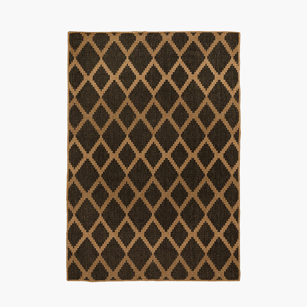 Indoor Outdoor Natural and Slate Grey Diamond Design Rug