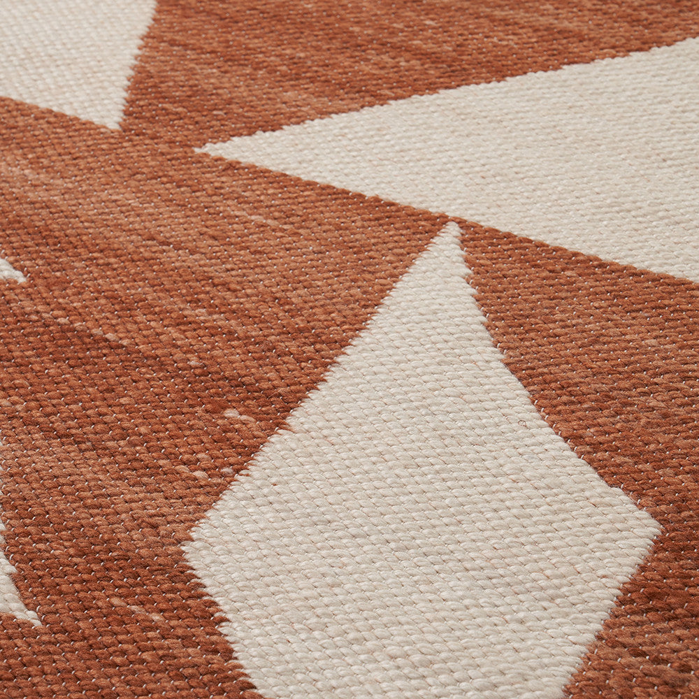 Indoor Outdoor Terracotta and Ivory  Geometric Design Rug Large