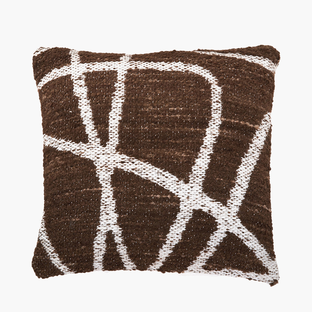 Indoor Outdoor Chocolate Brown and White Abstract Swirl Design Scatter Cushion