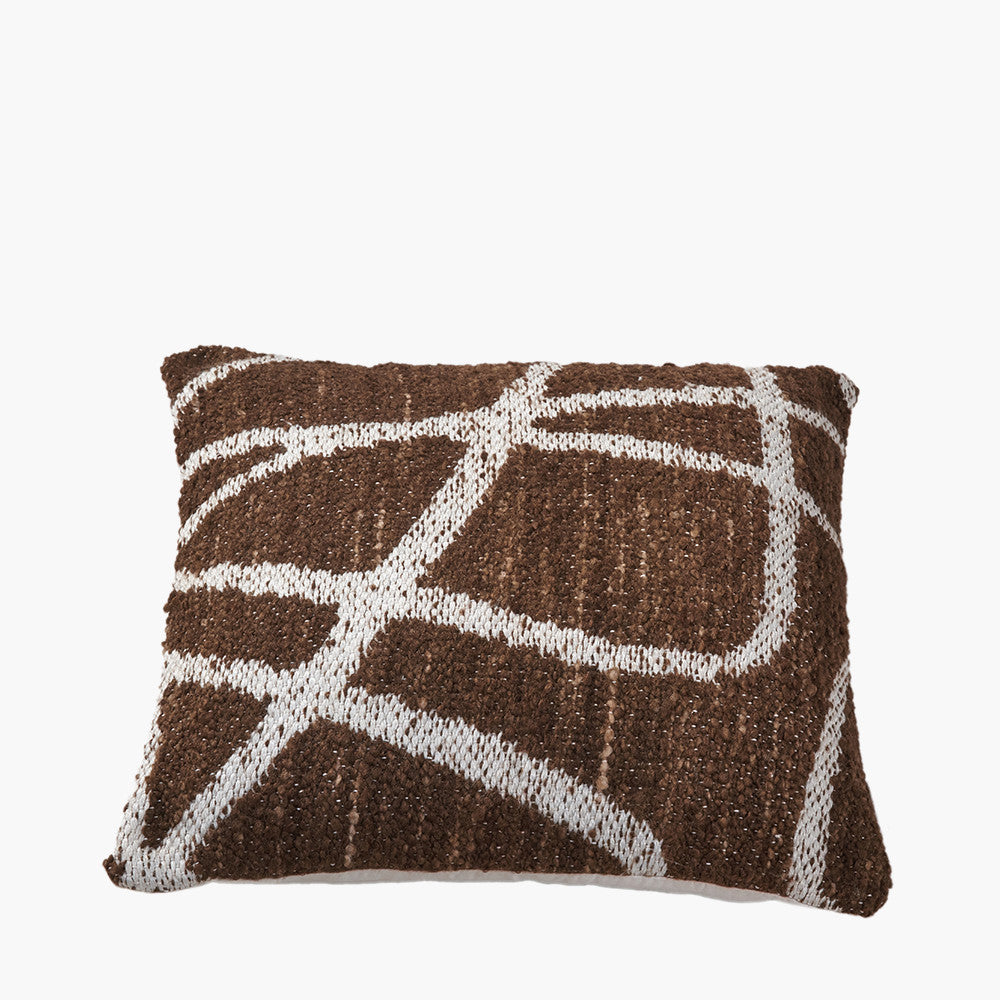 Indoor Outdoor Chocolate Brown and White Abstract Swirl Design Scatter Cushion