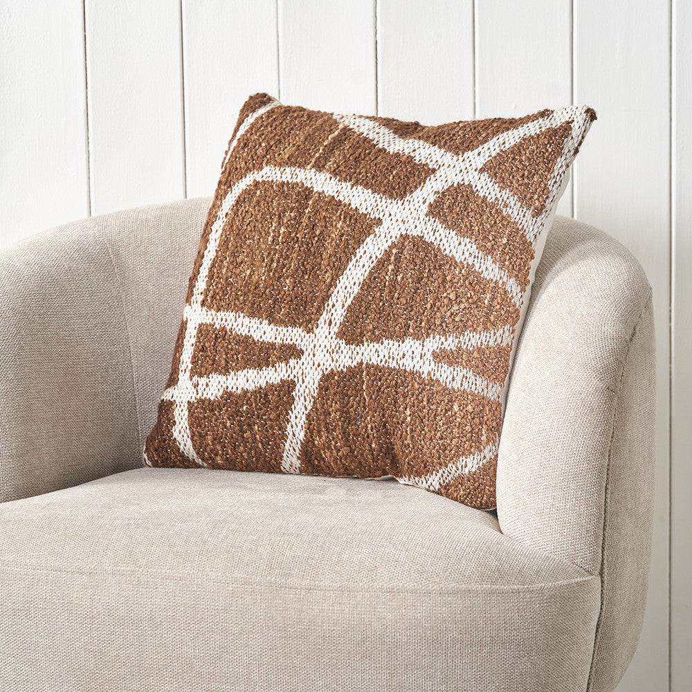 Indoor Outdoor Chocolate Brown and White Abstract Swirl Design Scatter Cushion