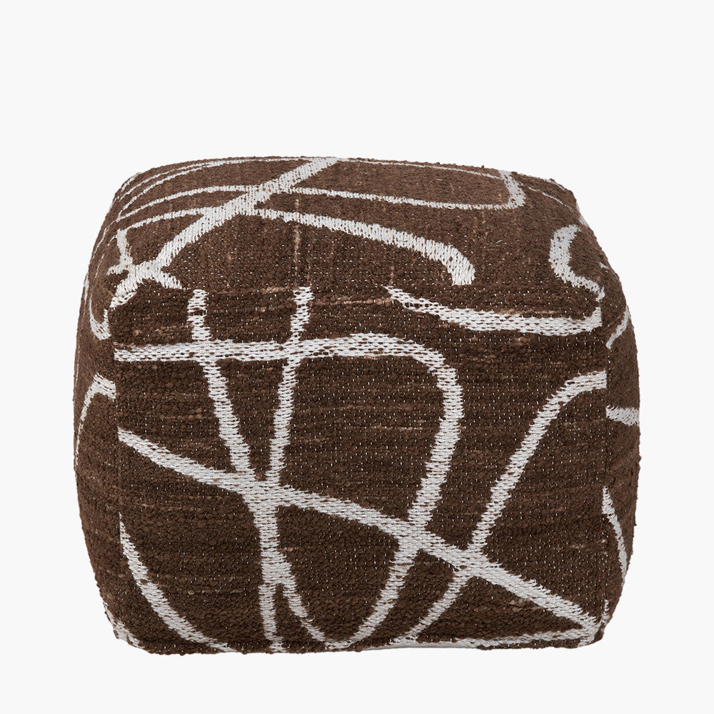 Indoor Outdoor Chocolate Brown and White Abstract Swirl Design Pouffe