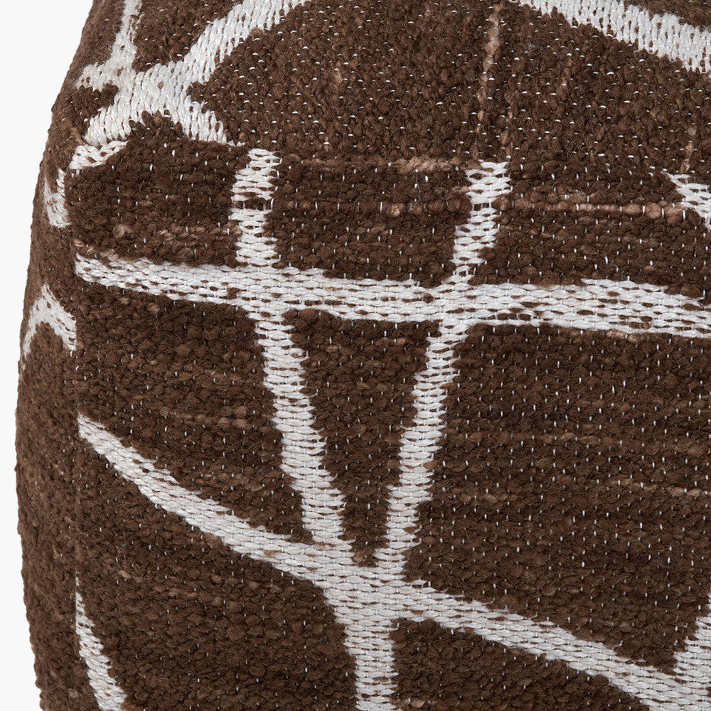 Indoor Outdoor Chocolate Brown and White Abstract Swirl Design Pouffe