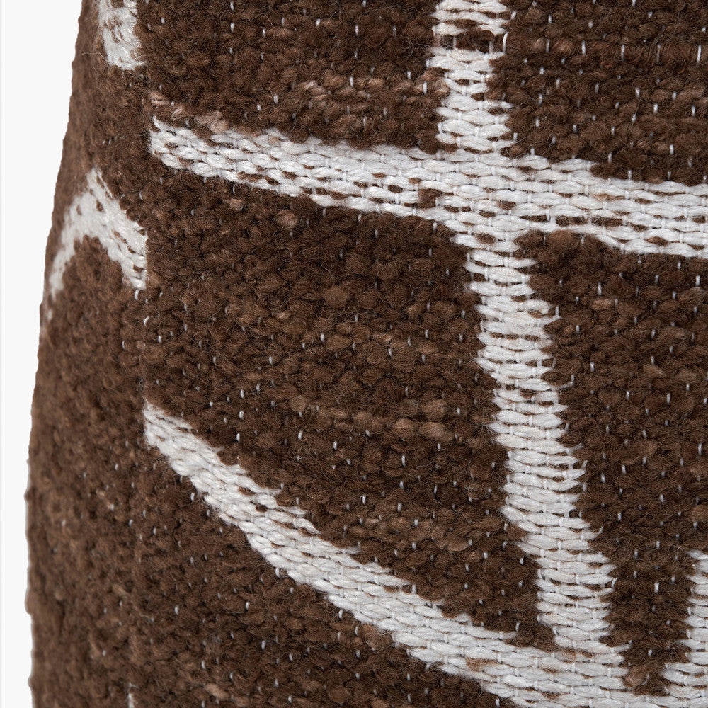 Indoor Outdoor Chocolate Brown and White Abstract Swirl Design Pouffe