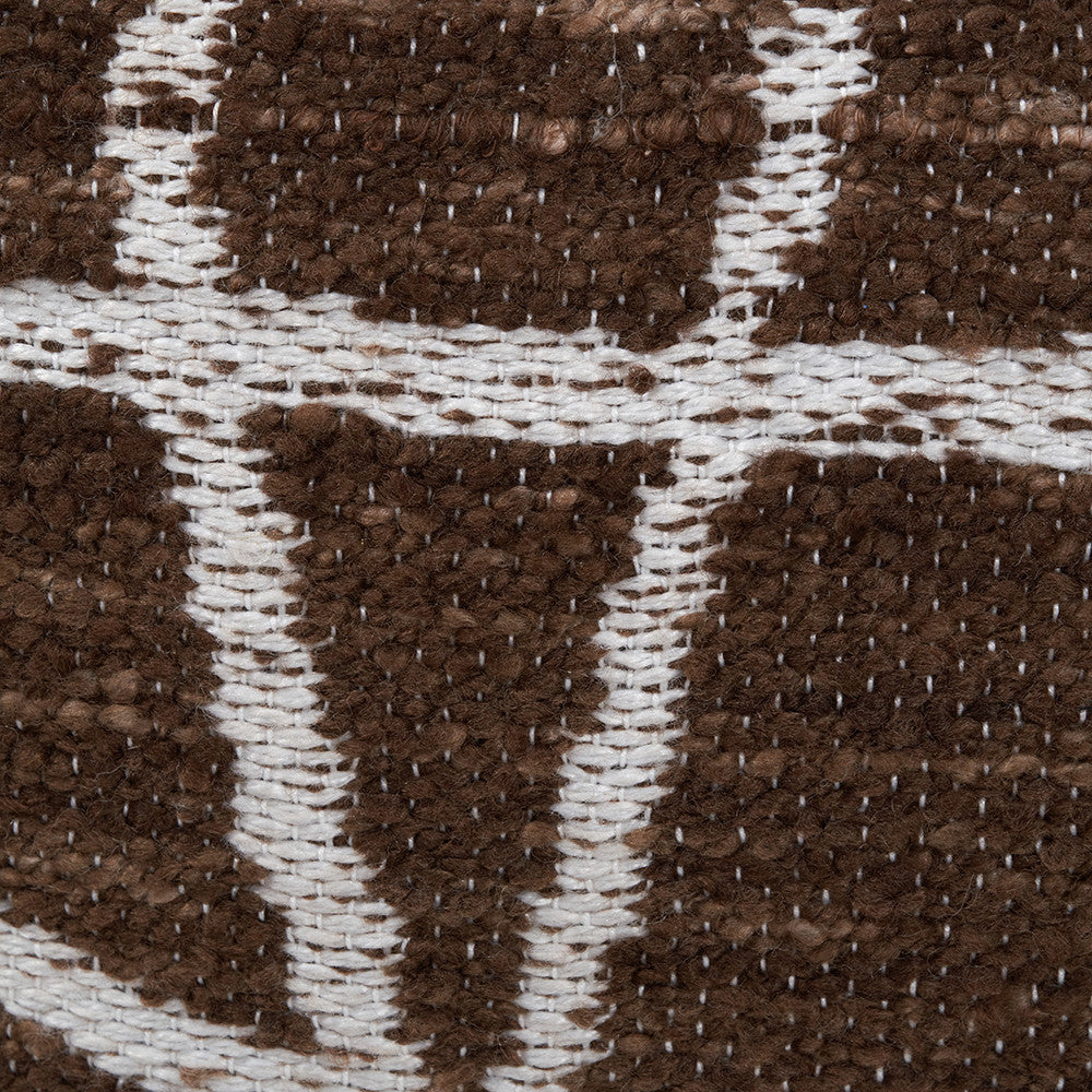 Indoor Outdoor Chocolate Brown and White Abstract Swirl Design Pouffe