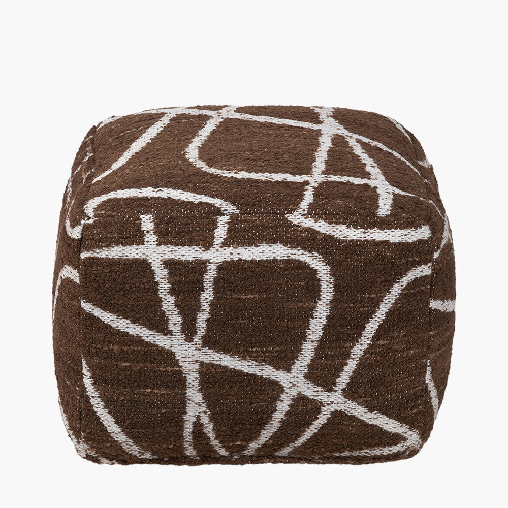 Indoor Outdoor Chocolate Brown and White Abstract Swirl Design Pouffe