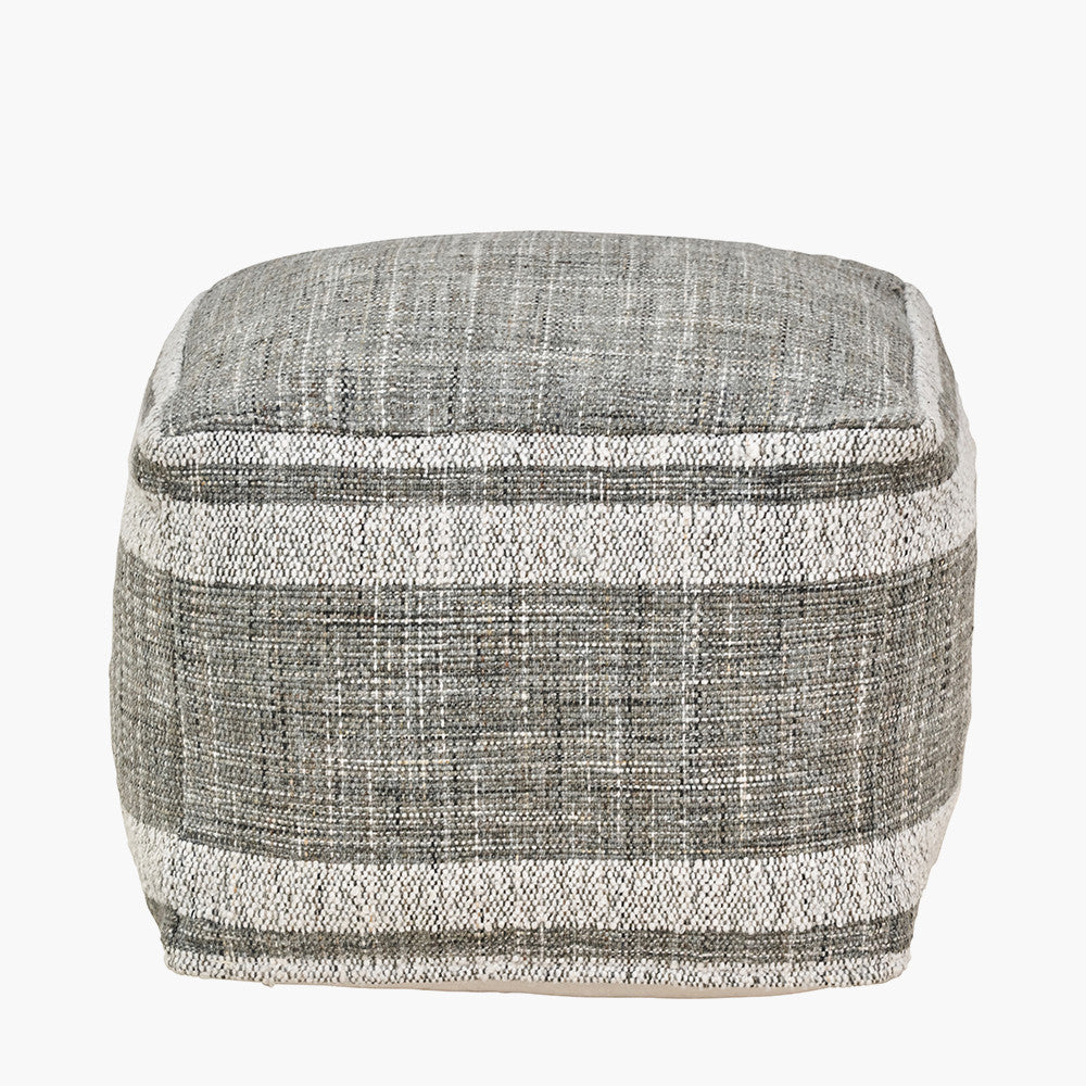 Indoor Outdoor Steel Grey and White Stripe Design Pouffe
