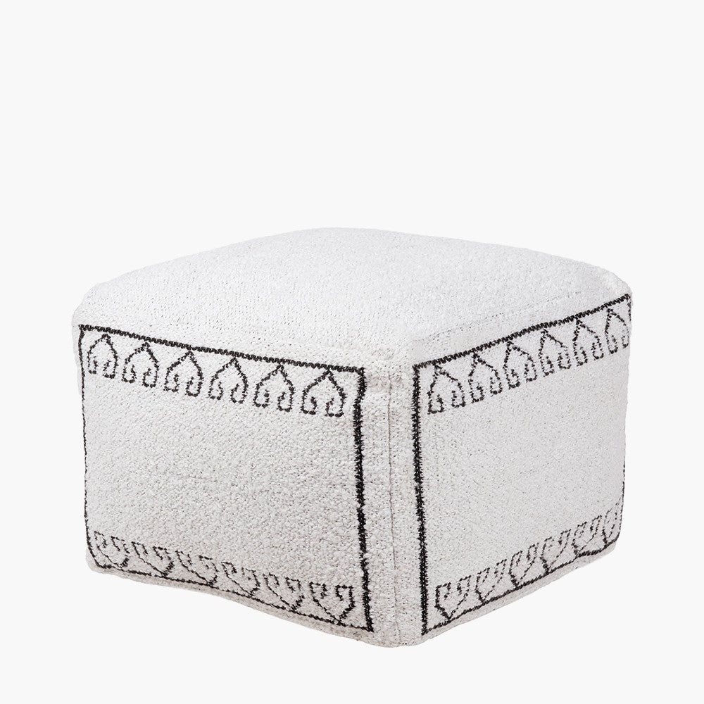 Indoor Outdoor White and Black Greek Key Design Pouffe