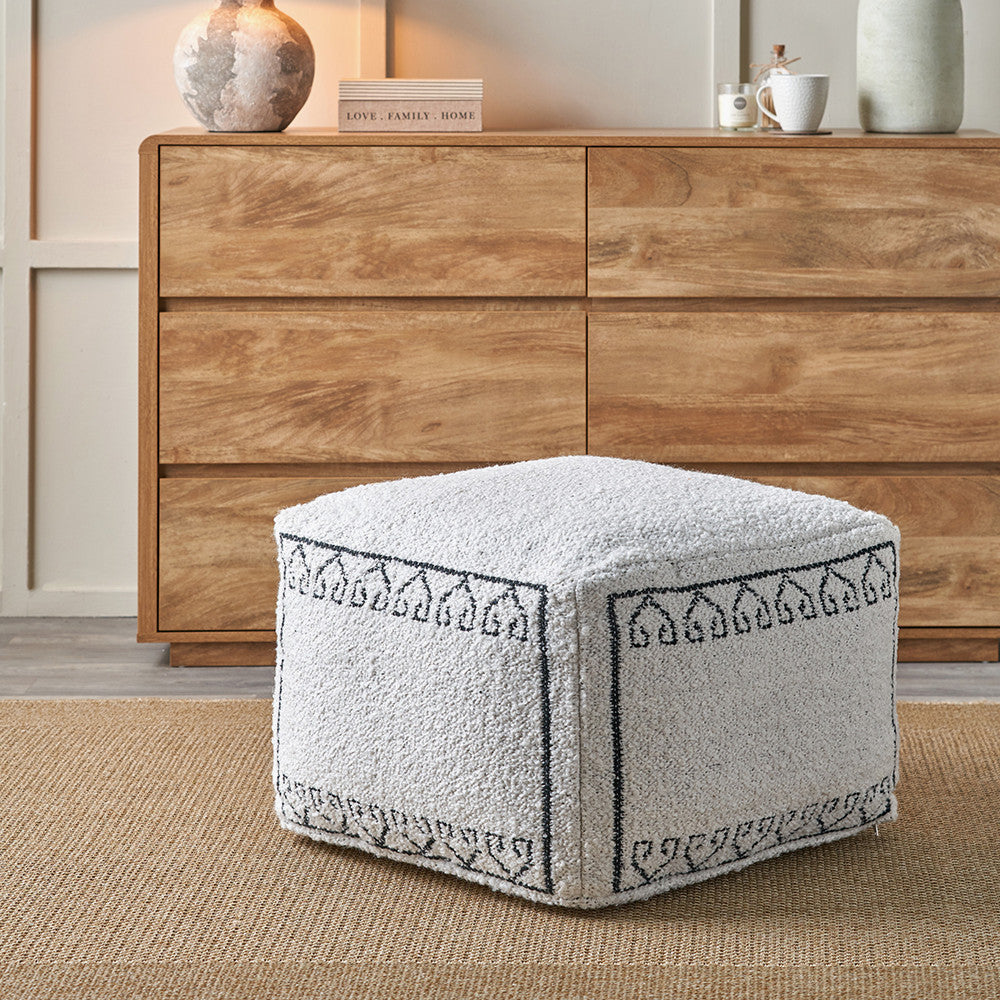 Indoor Outdoor White and Black Greek Key Design Pouffe