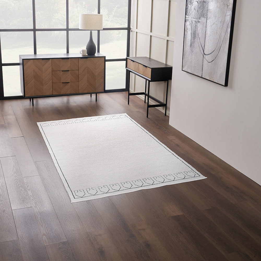 Indoor Outdoor White and Black Greek Key Design Rug