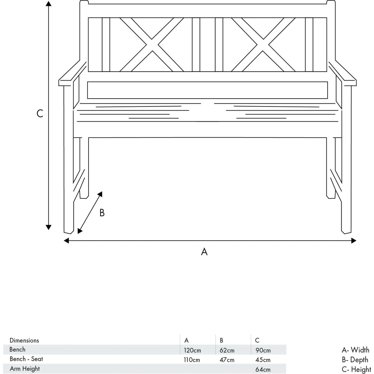 Cambridge Light Teak 2 Seater Acacia Wood Bench K/D