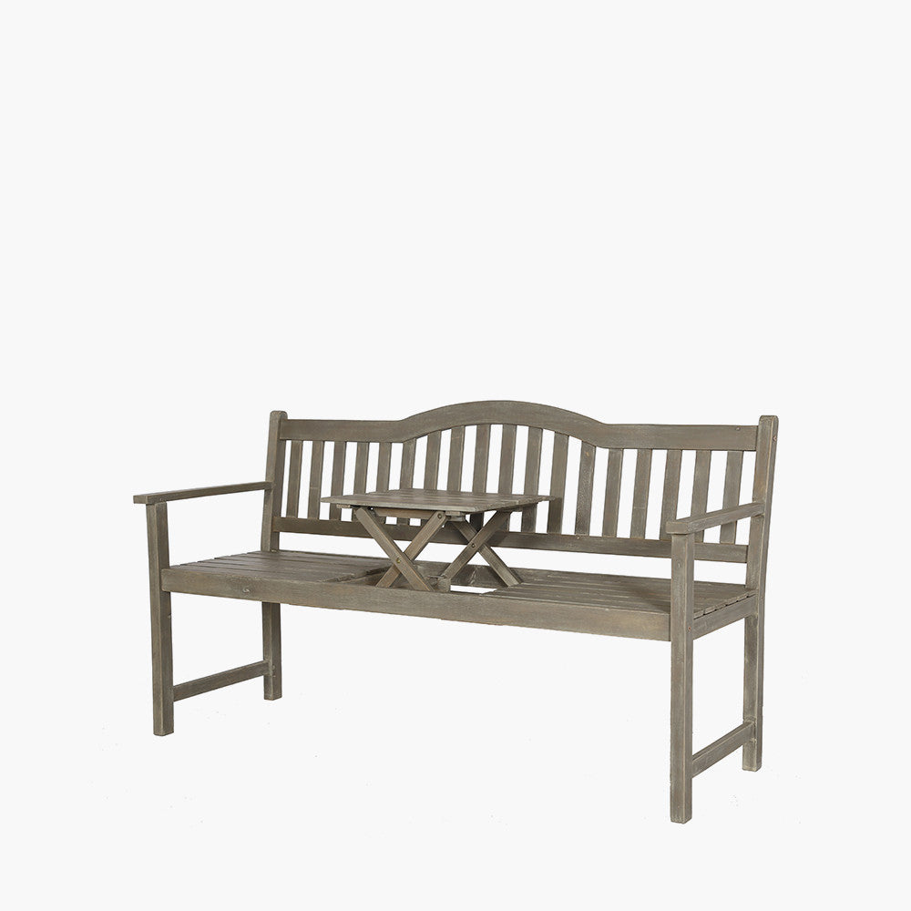 Richmond Antique Grey Acacia Wood Bench with Pop Up Table