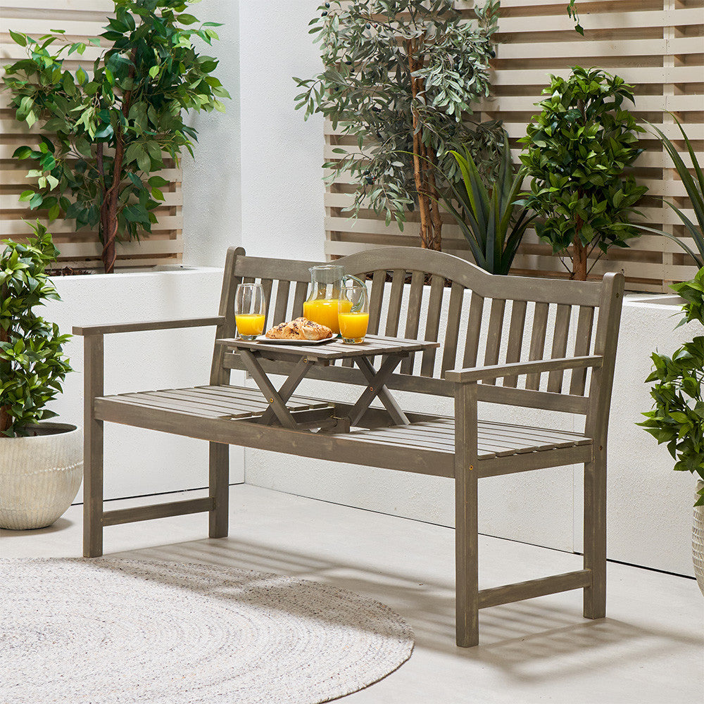 Richmond Antique Grey Acacia Wood Bench with Pop Up Table