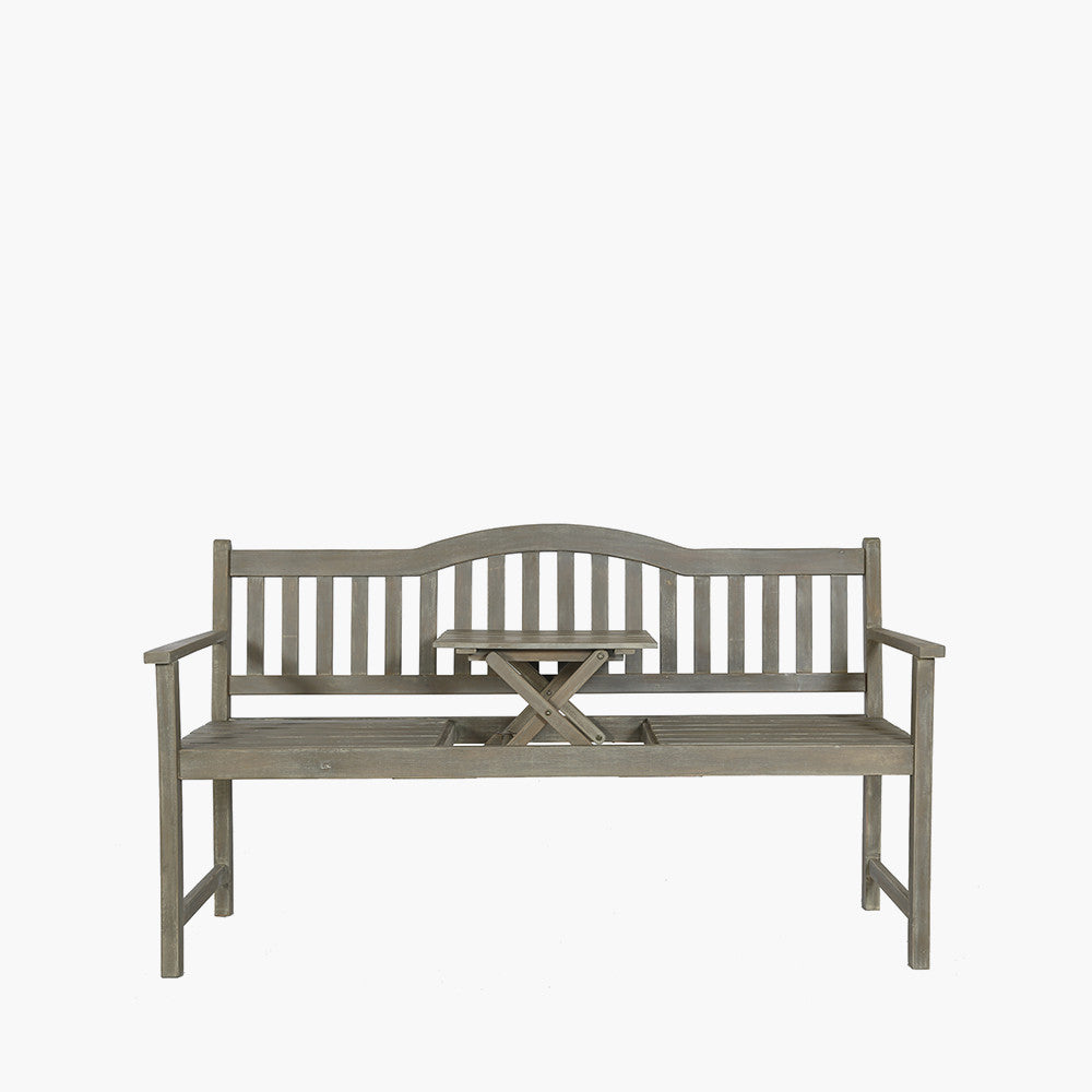 Richmond Antique Grey Acacia Wood Bench with Pop Up Table