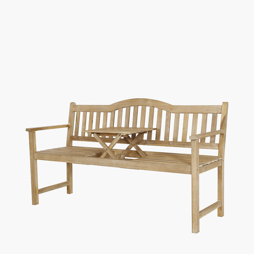 Richmond Light Teak Acacia Wood Bench with Pop Up Table