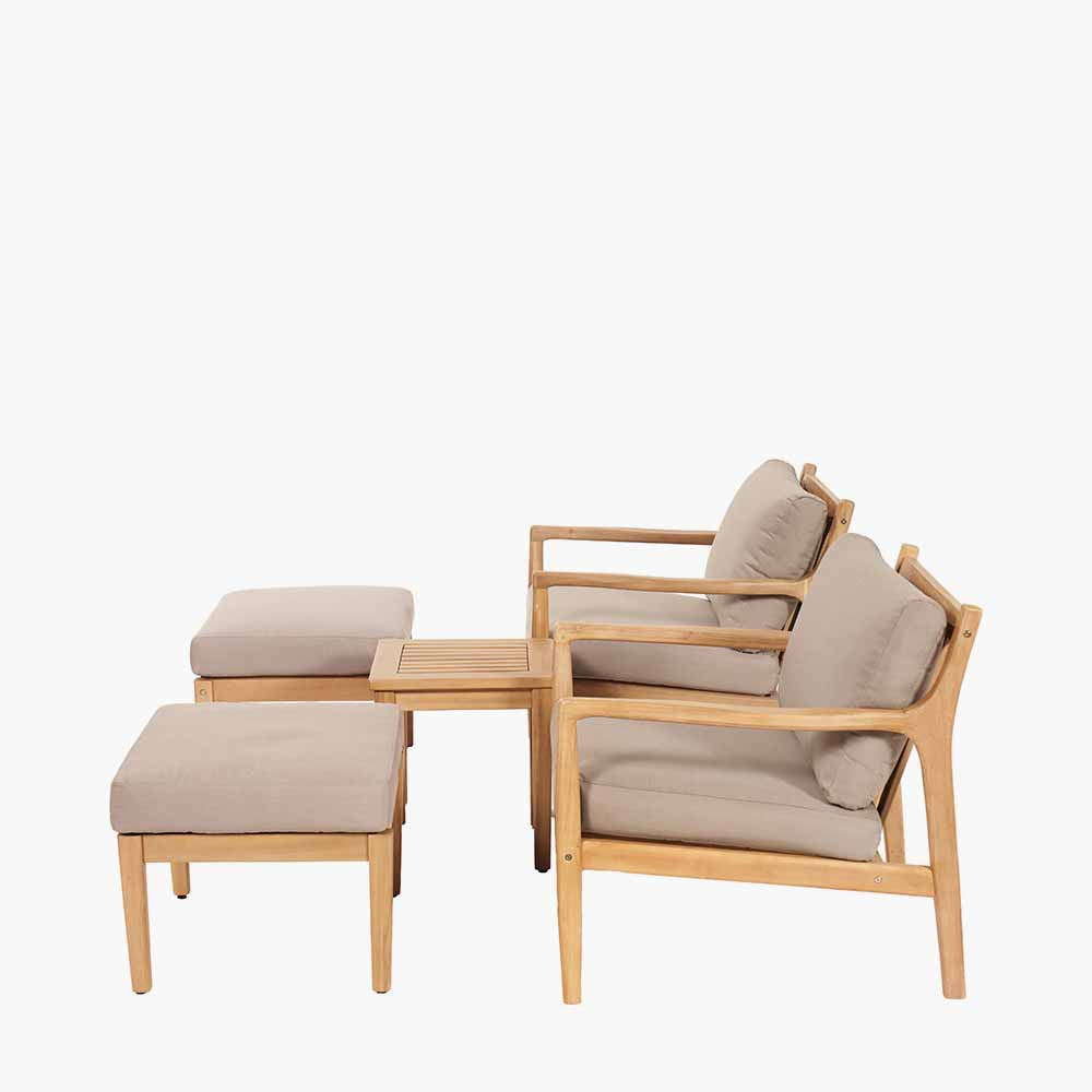 Malta Light Teak Finish 5 Piece Hocker Set