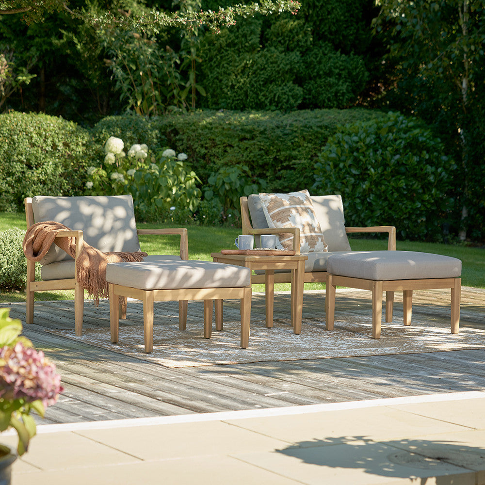 Malta Light Teak Finish 5 Piece Hocker Set