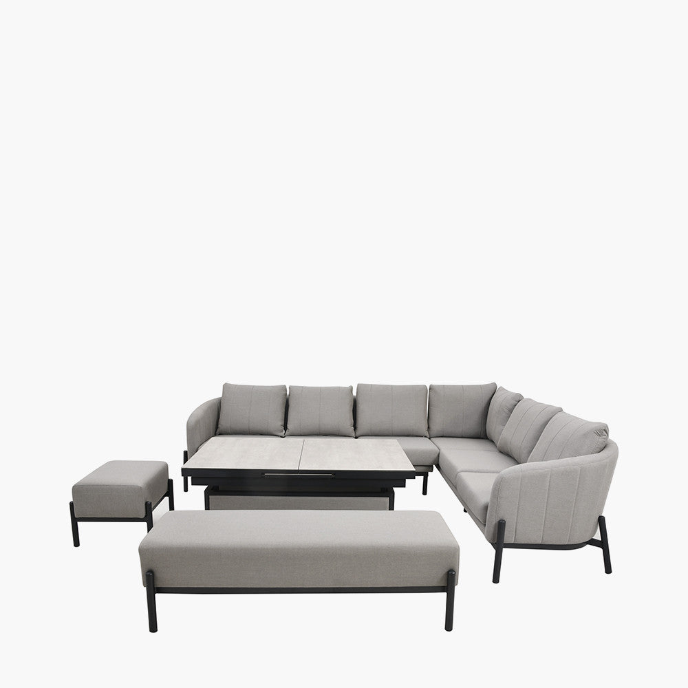 Nevada Putty Large Outdoor Corner Seating Set with Adjustable Table