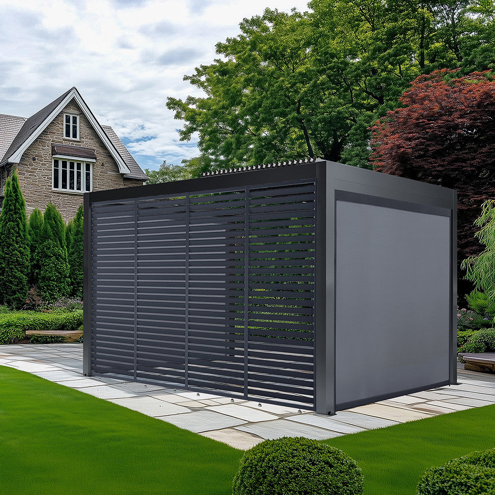 Abierto Full Electric 3m x 4m inc LED complete with 1 x 4m Fixed Louvre Panel & 2 x 3m Electric Blinds, Delivery and Installation