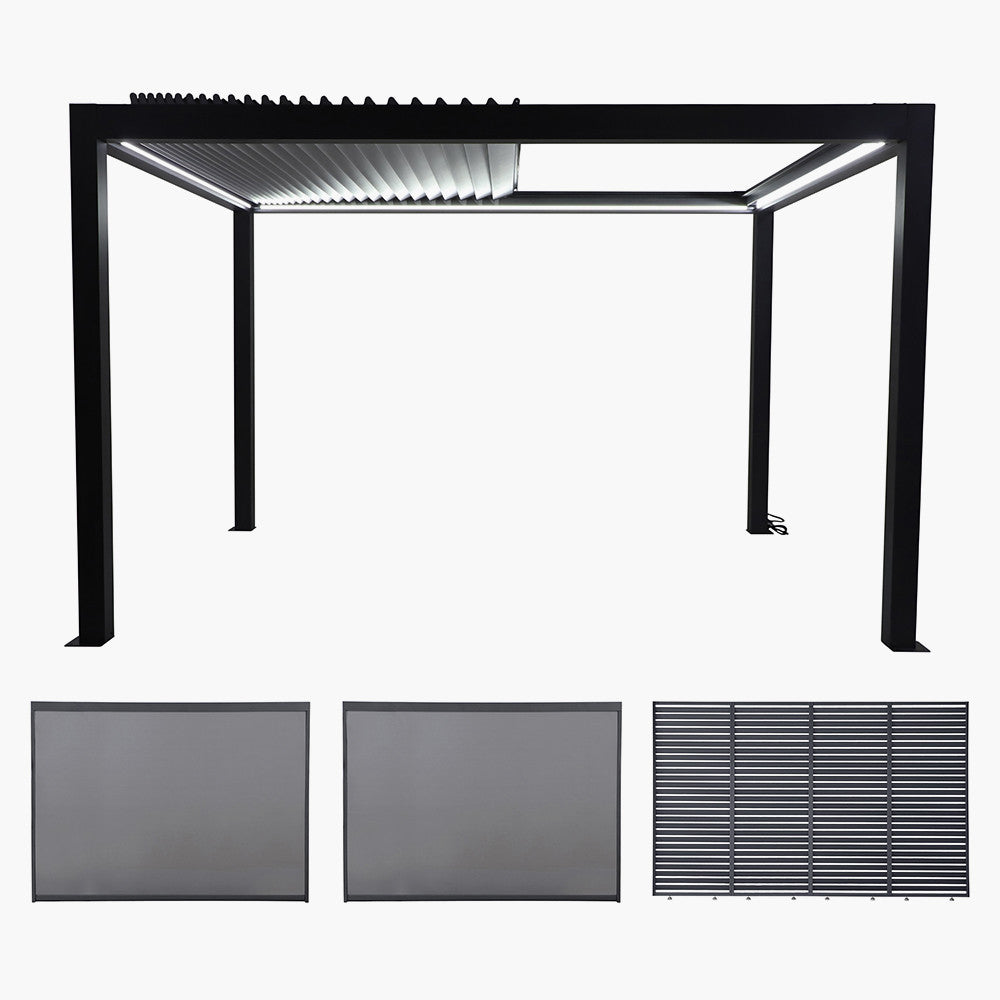 Abierto Full Electric 3m x 4m inc LED complete with 1 x 4m Fixed Louvre Panel & 2 x 3m Electric Blinds, Delivery and Installation