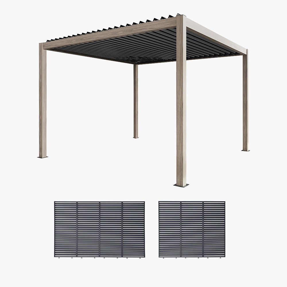 Pavillo Teak 3.5m x 3.5m Pergola, Pavillo Louvre Front/Back Panel Long, Pavillo Louvre Side Panel Short, Delivery and Installation