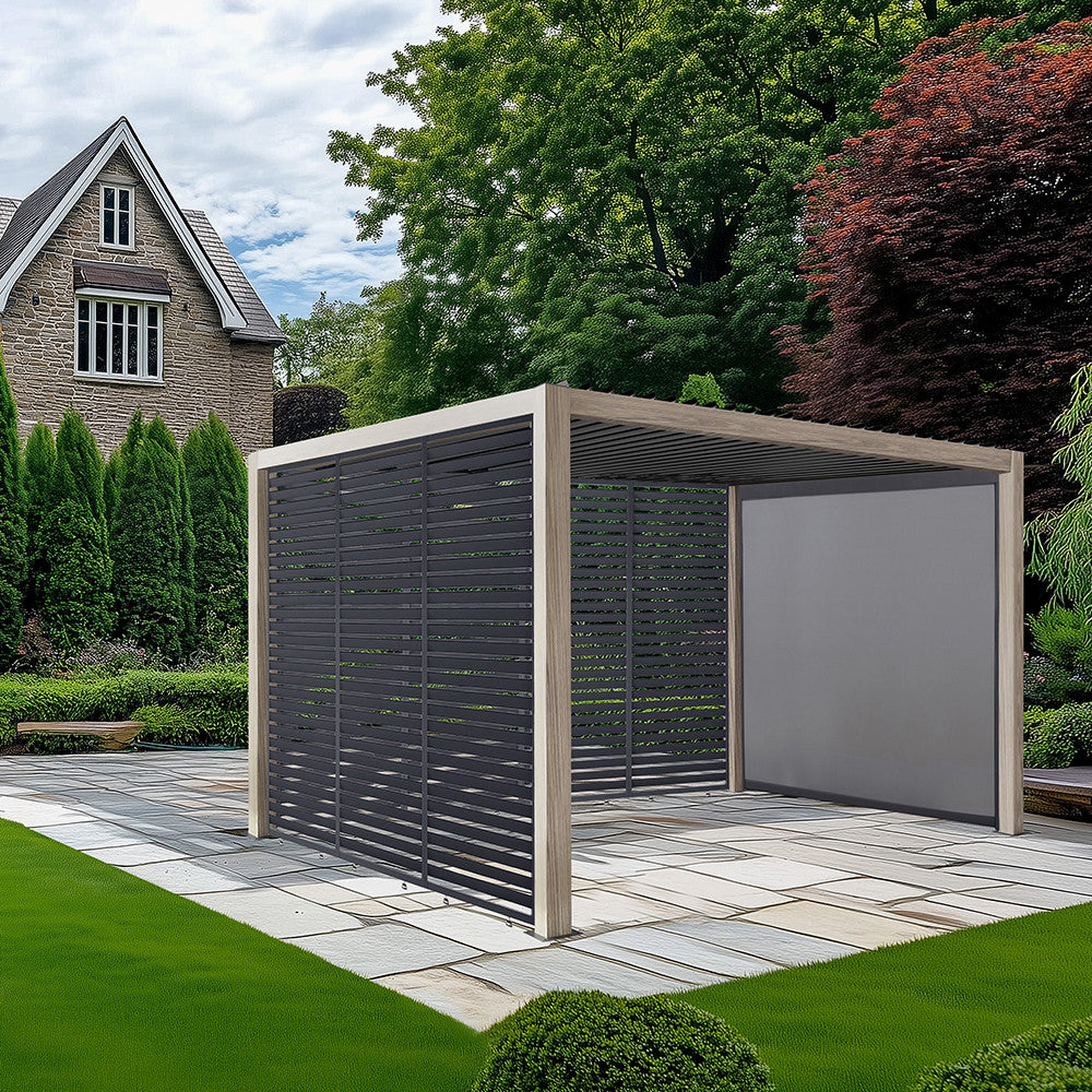 Pavillo Teak 3.5m x 3.5m Pergola, Pavillo Louvre Front/Back Panel Long, Pavillo Louvre Side Panel Short, Pavillo Side Blind Short, Delivery and Installation